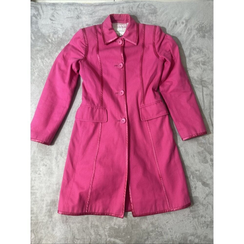 Banana Republic Pink Longline Trench Coat XS Vintage Buttons Jacket Satin Trim - Picture 1 of 15